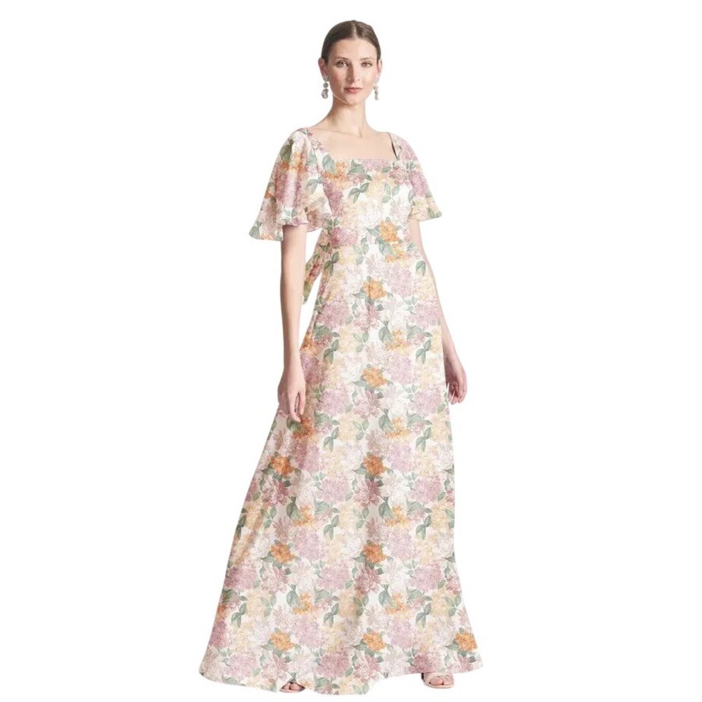 Sachin & Babi Aurora Gown Antique Bouquet Floral Flutter Sleeve Maxi Dress 8